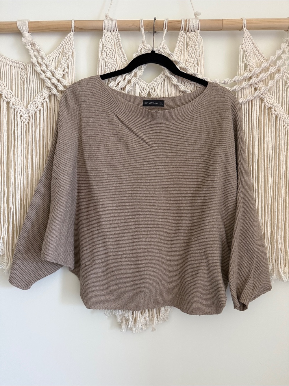 ZARA Taupe Ribbed Boxy Knit Sweater